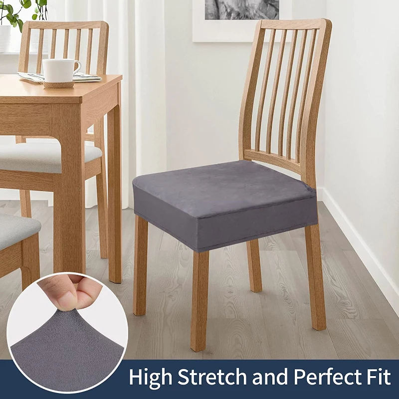 Real Velvet Chair Seat Covers Removable Washable Anti-Dust Dining Room Chair Seat Cushion Protector Slipcovers