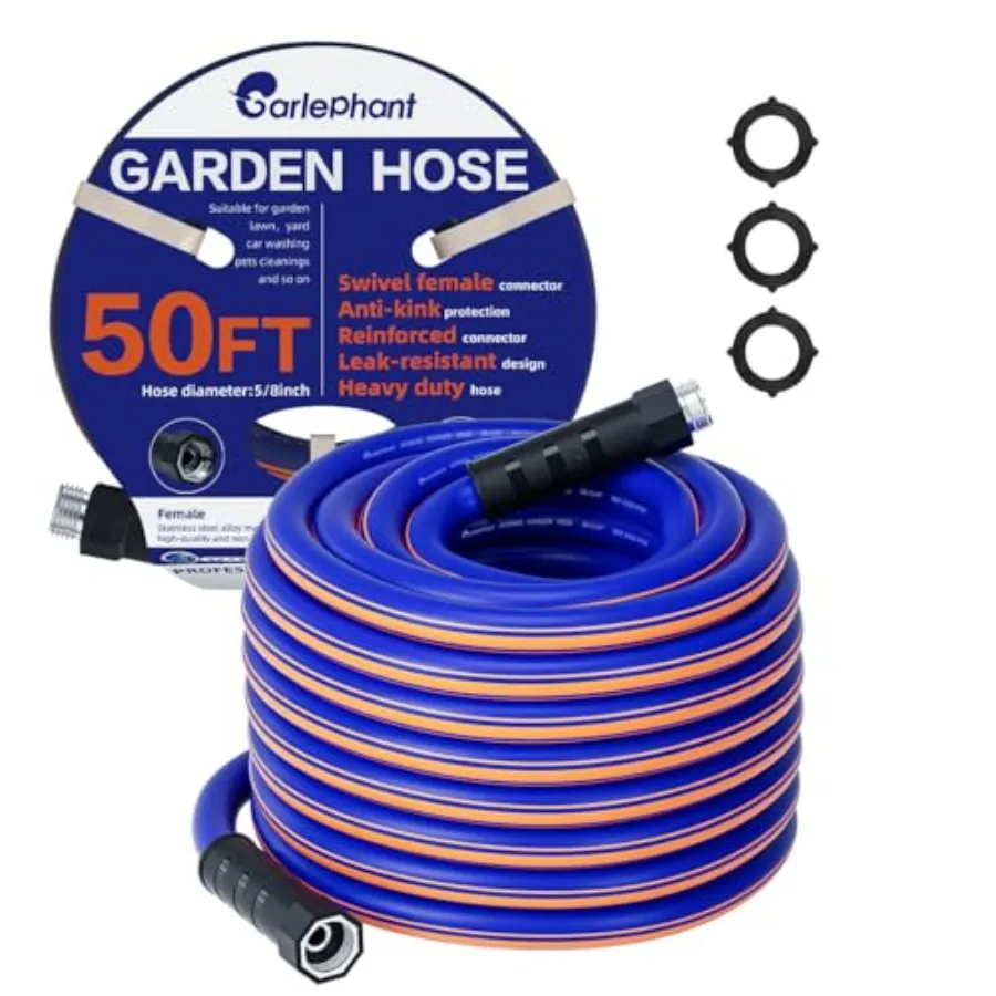 

garden hose 50 Feet x 5/8Inch, Hybrid Rubber 50 Feet water hose, Durable, Anti-UV, Sturdy, No-Leakage, Lightweight, Flexible, H