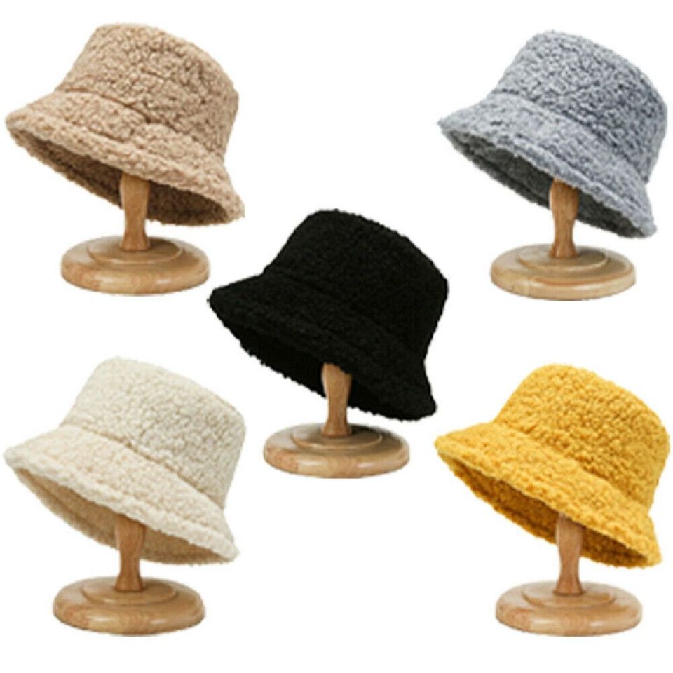  Men Women Warm Soft Lamb Wool Bucket Hat Sun Cap Panama Hat Fisherman Cap 
