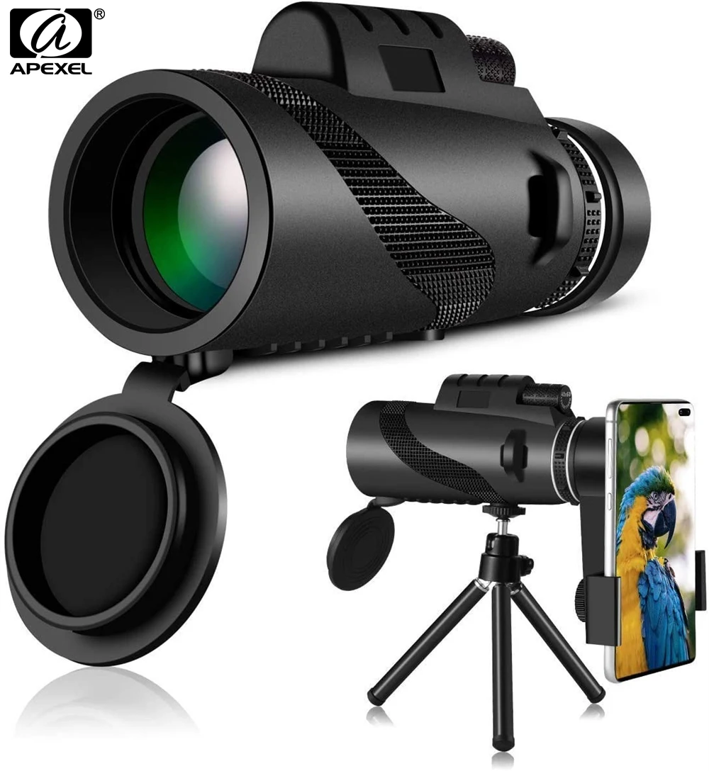 APEXEL 80X100 HD Monocular Telescope BAK4 Long Range Zoom Prism Telescope with/without Tripod Phone Clip Outdoor Hunting Camping