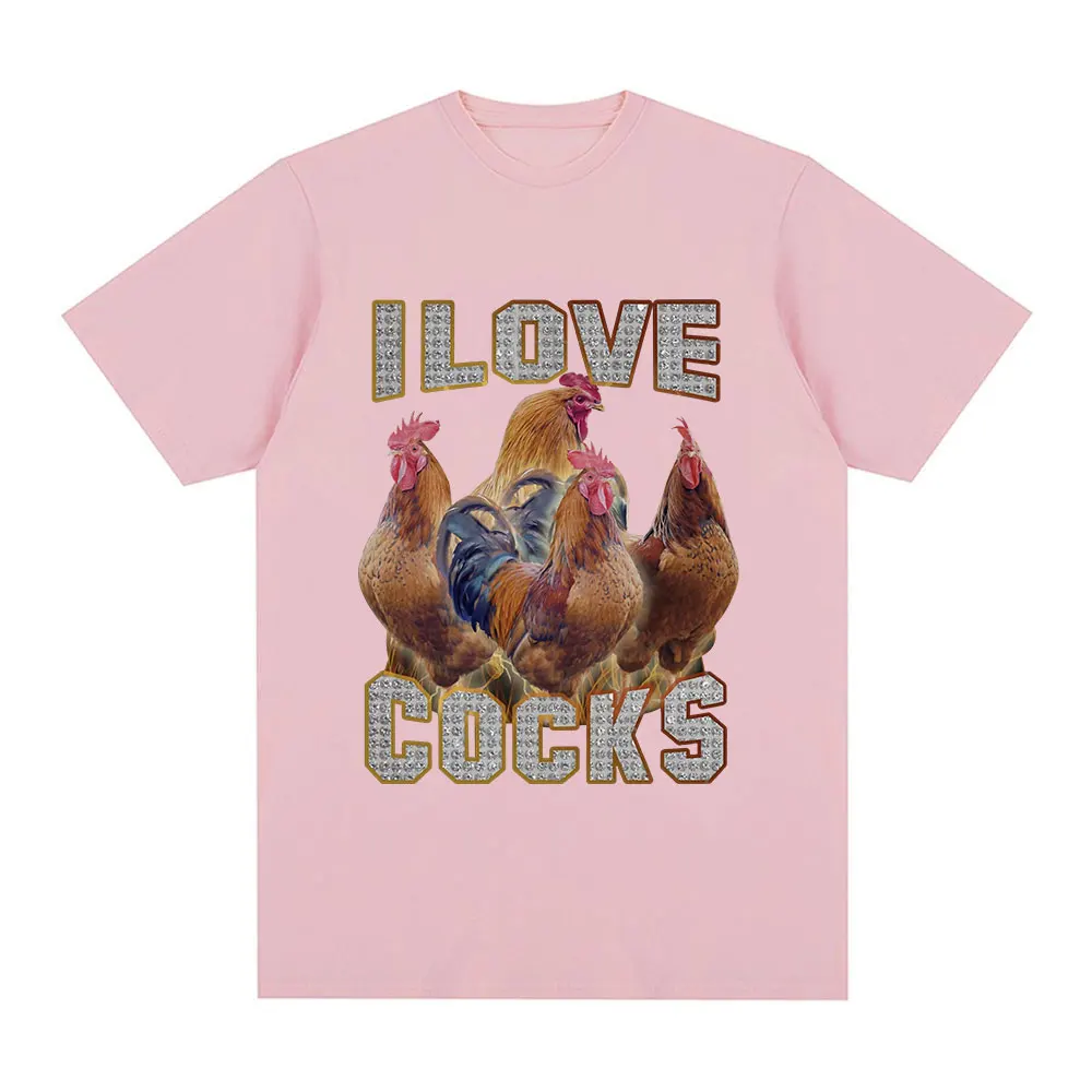 I Love Cocks Funny Roosters Meme T Shirt Chicken Lovers Short Sleeve T-shirt Men Women 100% Cotton Oversized T Shirts Streetwear