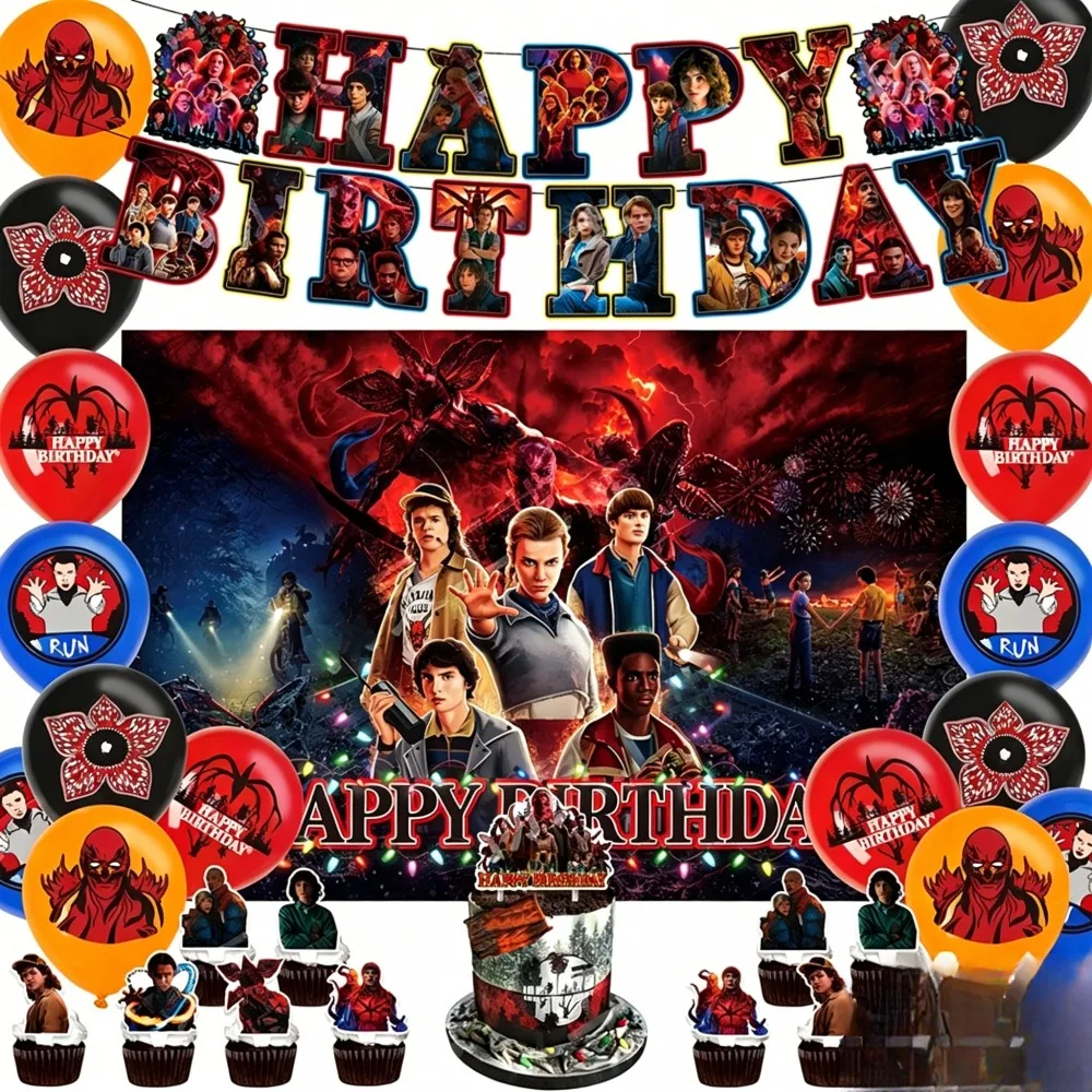 Retro Sci-Fi Horror Party Dekorationen Banner Tortendekoration Ballons 80er Jahre Mystery-Thema Geburtstag Picknick Dinner Party Zubehör