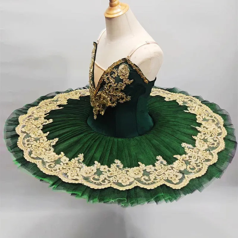 Robe Tutu de Ballet professionnelle vert foncé pour filles, vêtements de spectacle pour enfants et adultes, Costumes de ballerine pour femmes