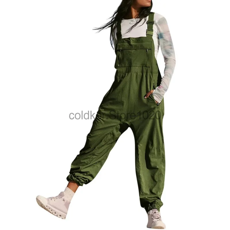 New Women Casual Fashion Jumpsuits Solid Color Summer Adjustable Strap Jumpsuits Retro Pockets Romper Female Streetwear