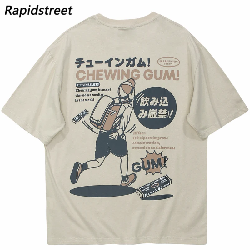 Hip Hop T-Shirt Streetwear Japanese Kanji Anime Printed T Shirt Men Harajuku Cotton Casual Tshirt Summer Short Sleeve Tops