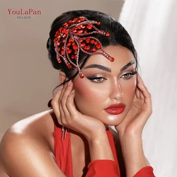YouLaPan Bridal Red Color Rhinestone Tiara Bling Rhinestones Women Wedding Hair Pieces Accessories For Special Events HP740