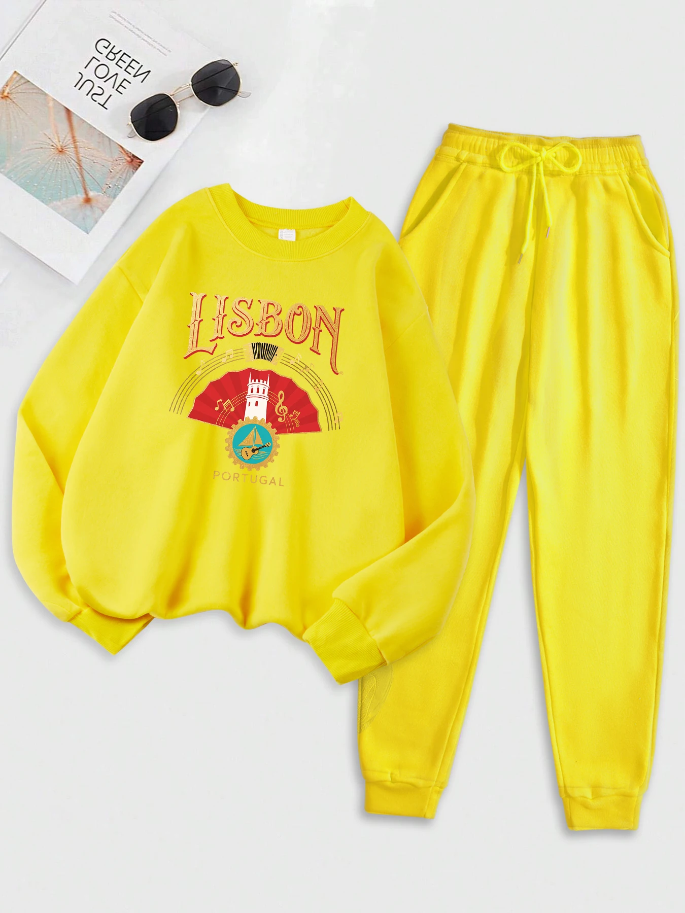 리스본 포르투갈 토레 데 벨렘 프린트 스포츠 슈트 여성용 부드러운 가을 스웨트셔츠 두꺼운 O넥 의류 캐주얼 루즈 스웨트셔츠