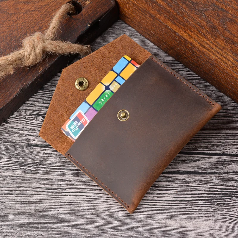 

AIGUONIU Vintage Crazy Horse Leather Credit Card Holder Retro business card holder male Hasp Coin Purses Mini Card holder