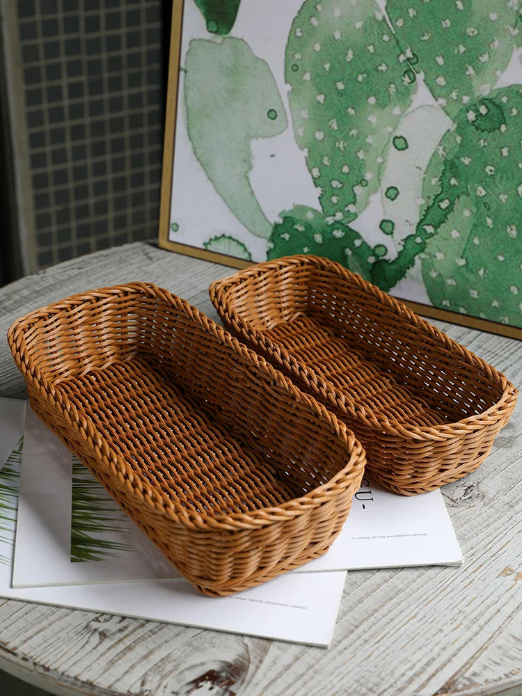 Simple Sle Living Room Cosmetic Storage Box Remote Control Sna Basket Key Vine Fork Storage Basket Rectangular Plastic Ba...
