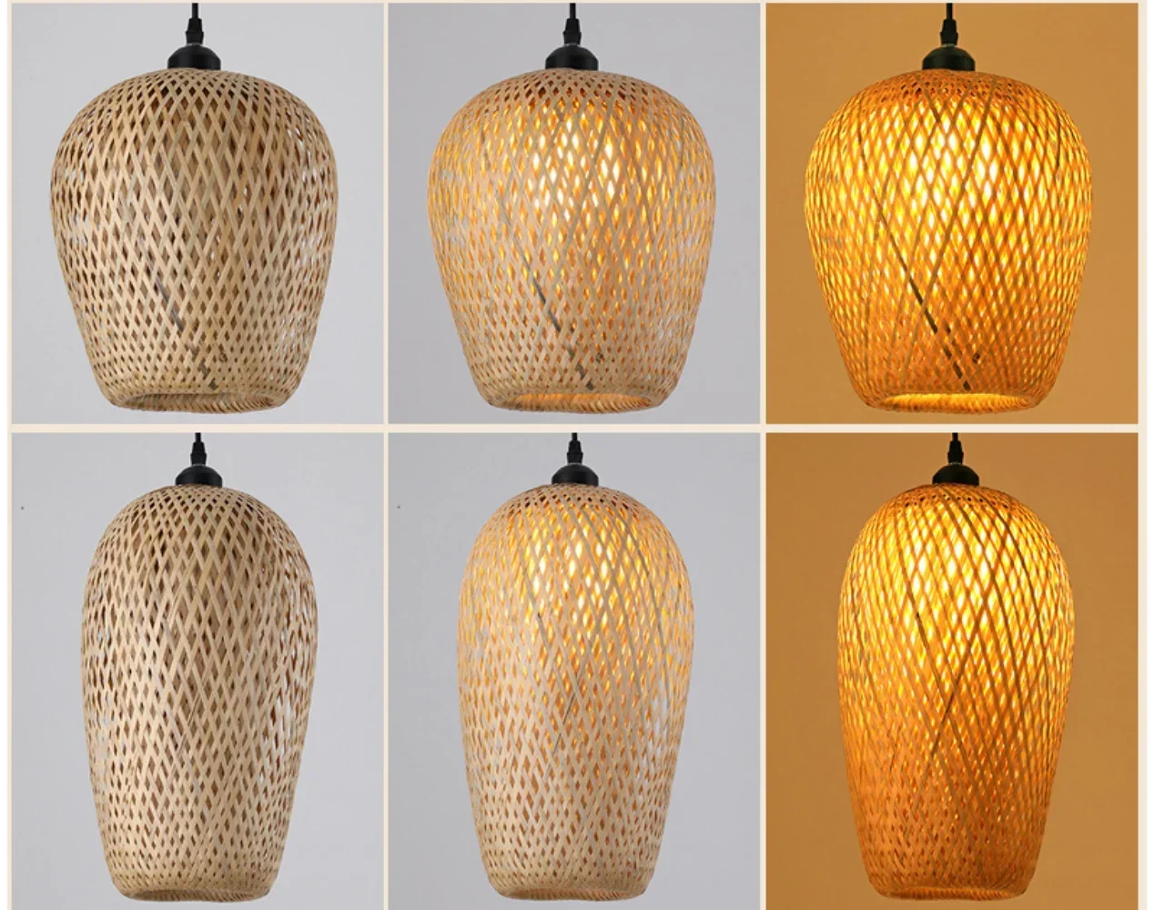 

1pc Handmade Woven Bamboo Lampshade Ceiling Rattan Lamp Chandeliers Handmade Woven Bohemian Basket Lampshade Without Bulb