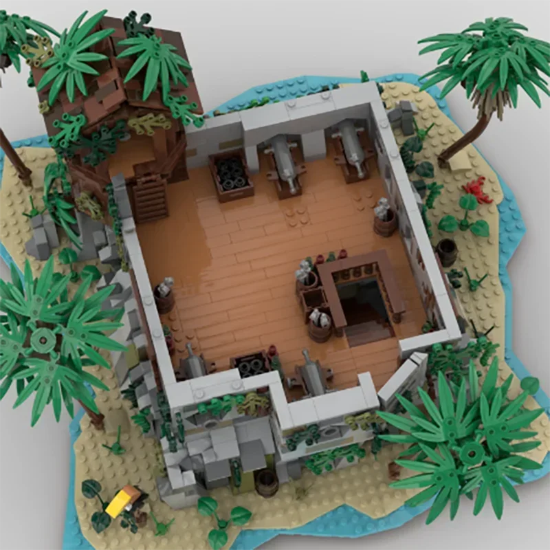 MOC Building Blocks Pirate Island Jungle Cabin Model Technical Bricks DIY Assembly Medieval Architecture Toys For Child Gift