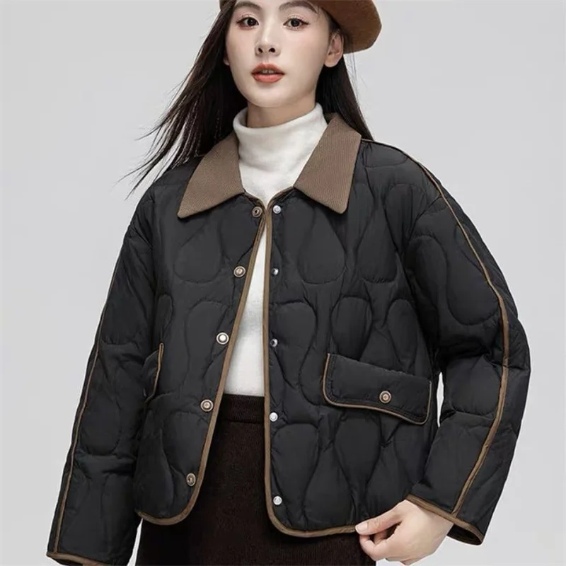 Winter Thin Lightweight Female New Korean Fashion Small Fragrance Style Loose Cotton Jacket Women Versatile Short Cotton Coat