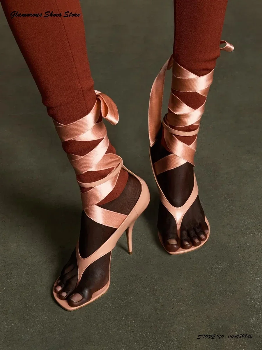 

Вьетнамки, балетки на высоком каблуке, женские туфли на шнуровке с лентой, подиумные туфли, лето 2021, весна, современные сандалии с перекрестной завязкой