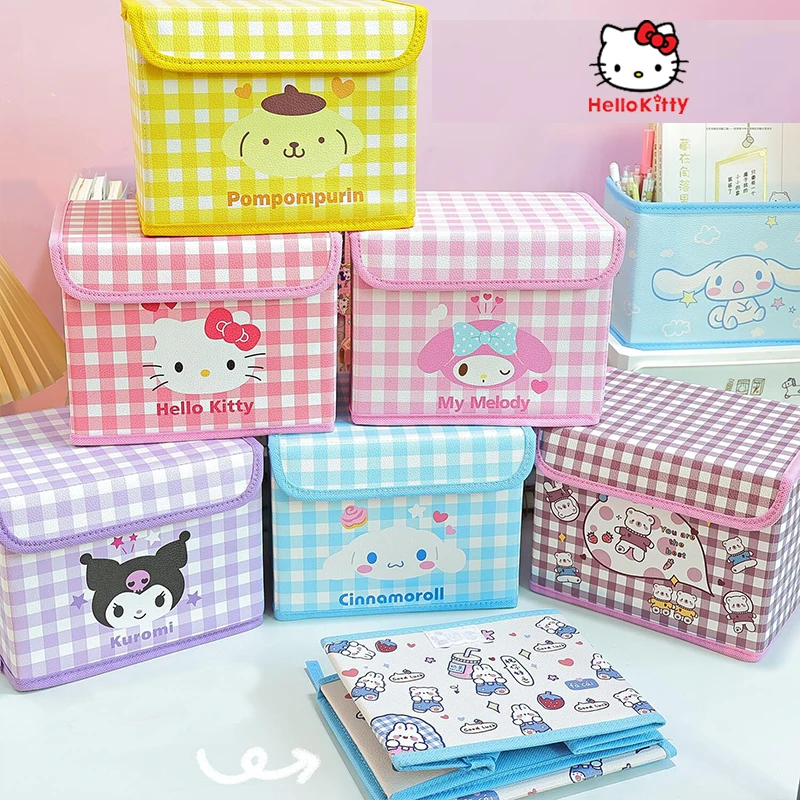 Sanrio Kuromi Desktop Storage Box Cinnamoroll kitty Melody Pochacco Pompompurin Foldable Storage Basket Kids Gifts Divided Boxs