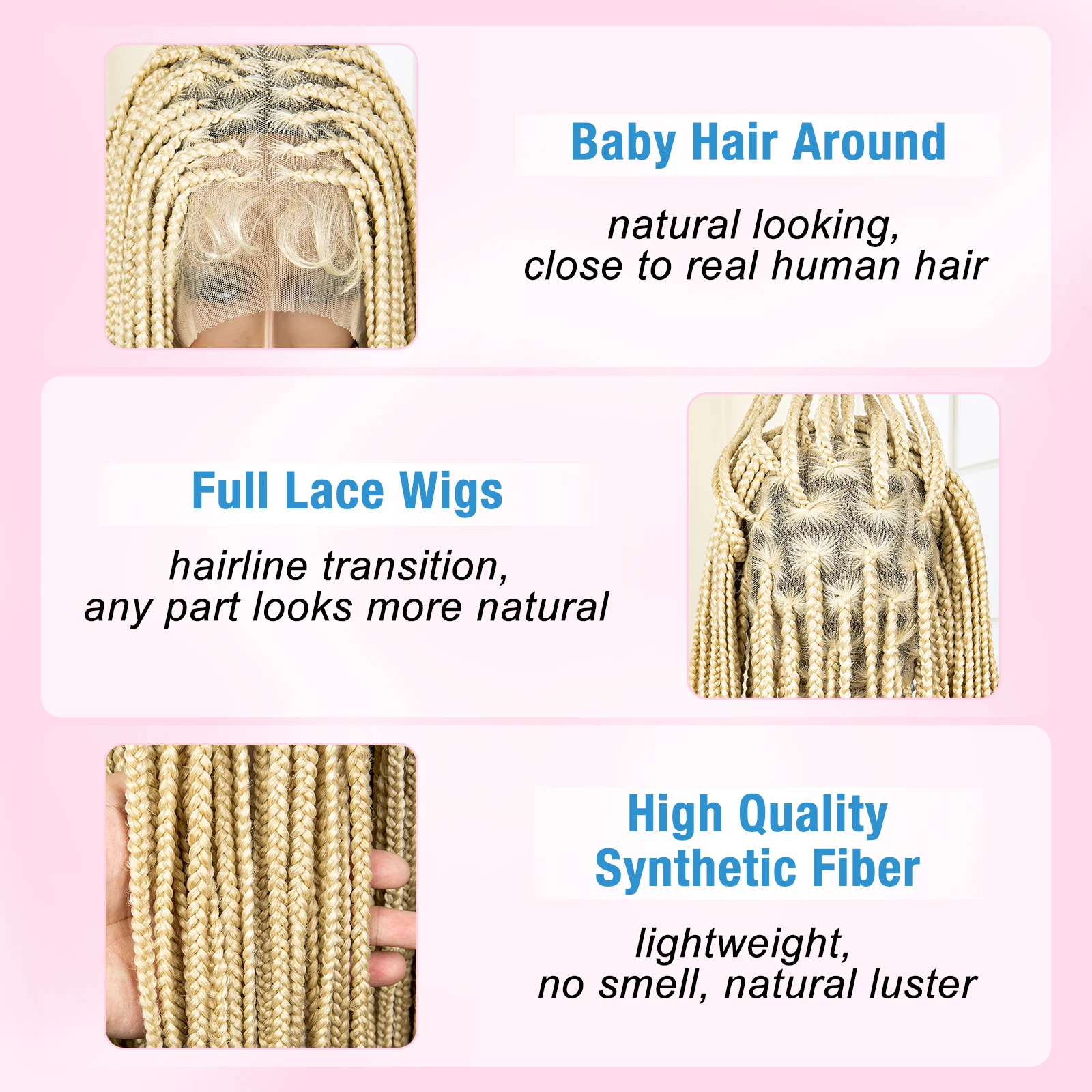 613 Color Full Lace Synthetic Braided Wigs 36 Inches Transparent HD Lace Knotless Box Braided Wig with Baby Hair for Black Women