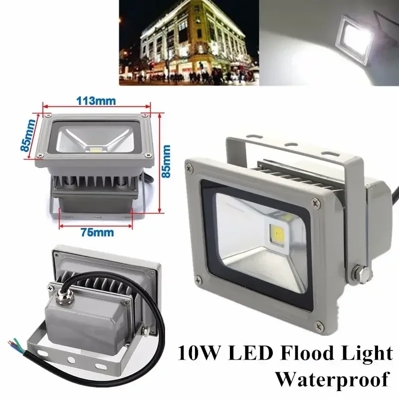 ハイパワーLEDフラッドライト,屋外照明,防水,真っ白なアルミニウム製,DC 12V, 10W, 4個入りパック