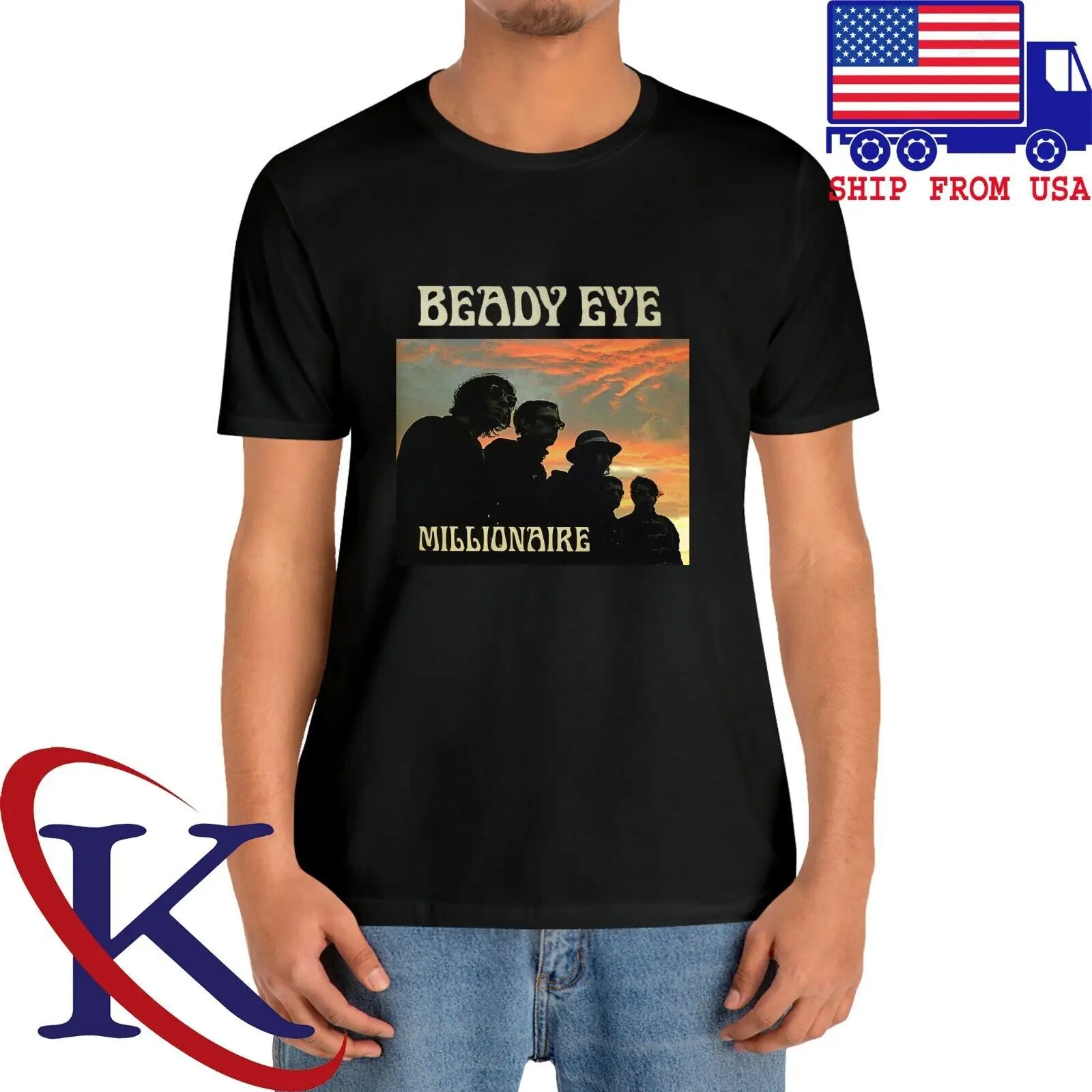 Beady Eye Millionaire Men's Black T-Shirt Size S-5XL