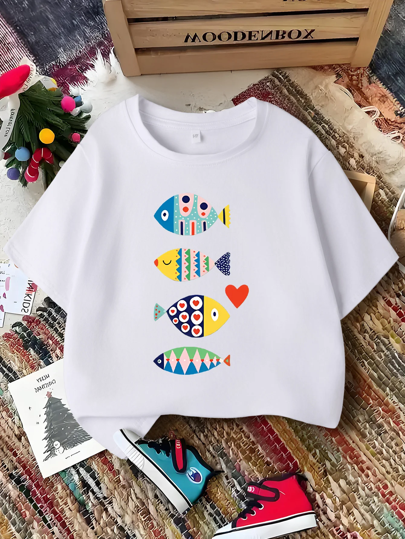 Vintage Style Colorful Fish Pattern Graphic T Shirt Family Matching Boys Girls Kids Short Sleeve Casual Daily Tees