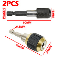 2pcs 1/4 Inch Hex Shank 60mm Keyless Drill Chuck-Driver 60mm Length Quick Change Convertor Adapter Power Tool Accessories