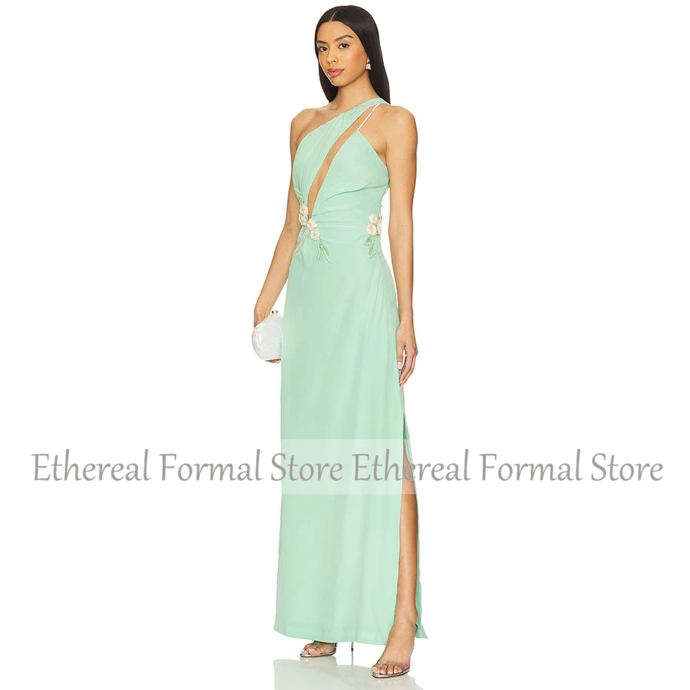 Beauty Evening Dress for Wedding Pearls Beading One Shoulder A Line Women's Evening Gown Sleeveless Ankel Length Formal Dresses