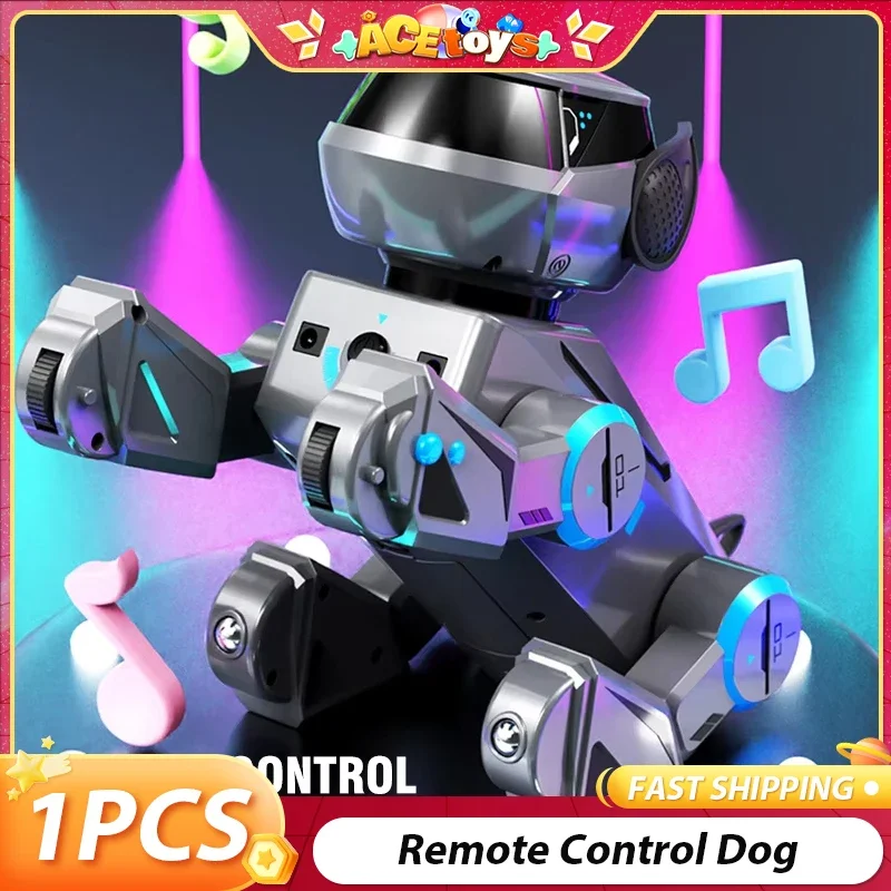 Cão de controle remoto tecnologia bonito com luz 1 clique controle inteligente tecnologia sem fio dublê brinquedo animal mecânico