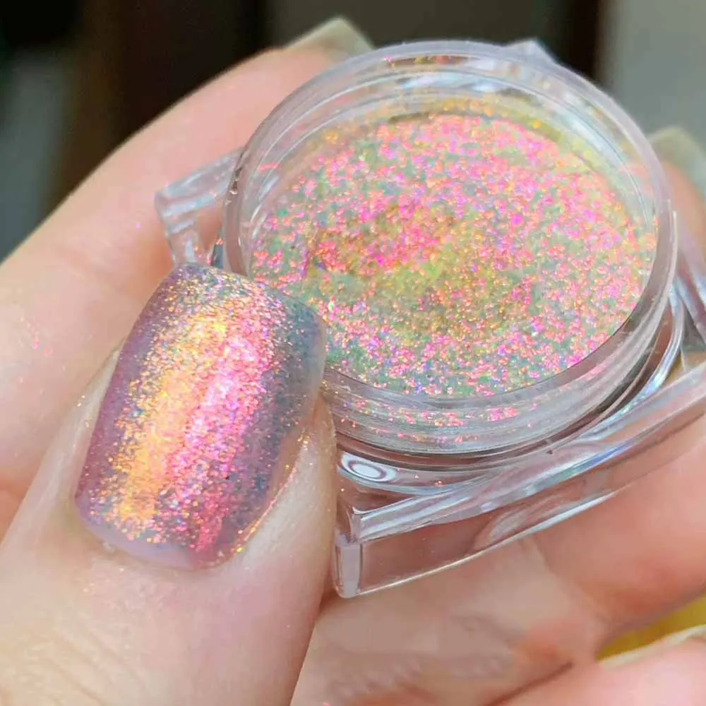 8-Colors Multi-Chameleon Brocade Nail Glitter Powder Net1-2g Chameleon& Aurora Holographic Rubbing Powder Spark Manicure Dust