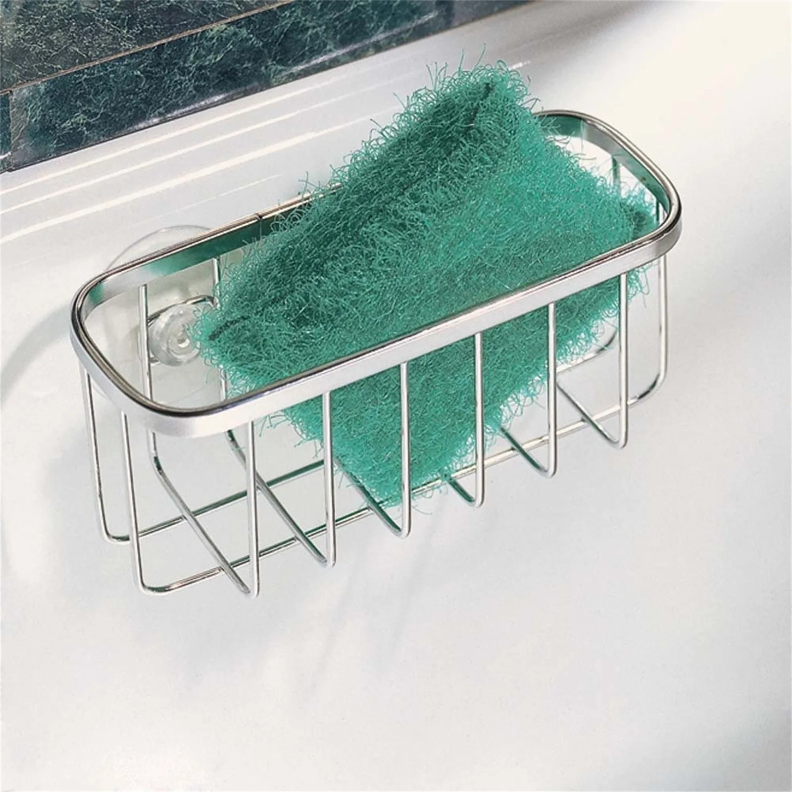 

Stainless Steel Sponge Rack Kitchen Suction Cup Rack Creative Metal Rack Drainer Rack for Kitchen Sink and Bathroom Organization