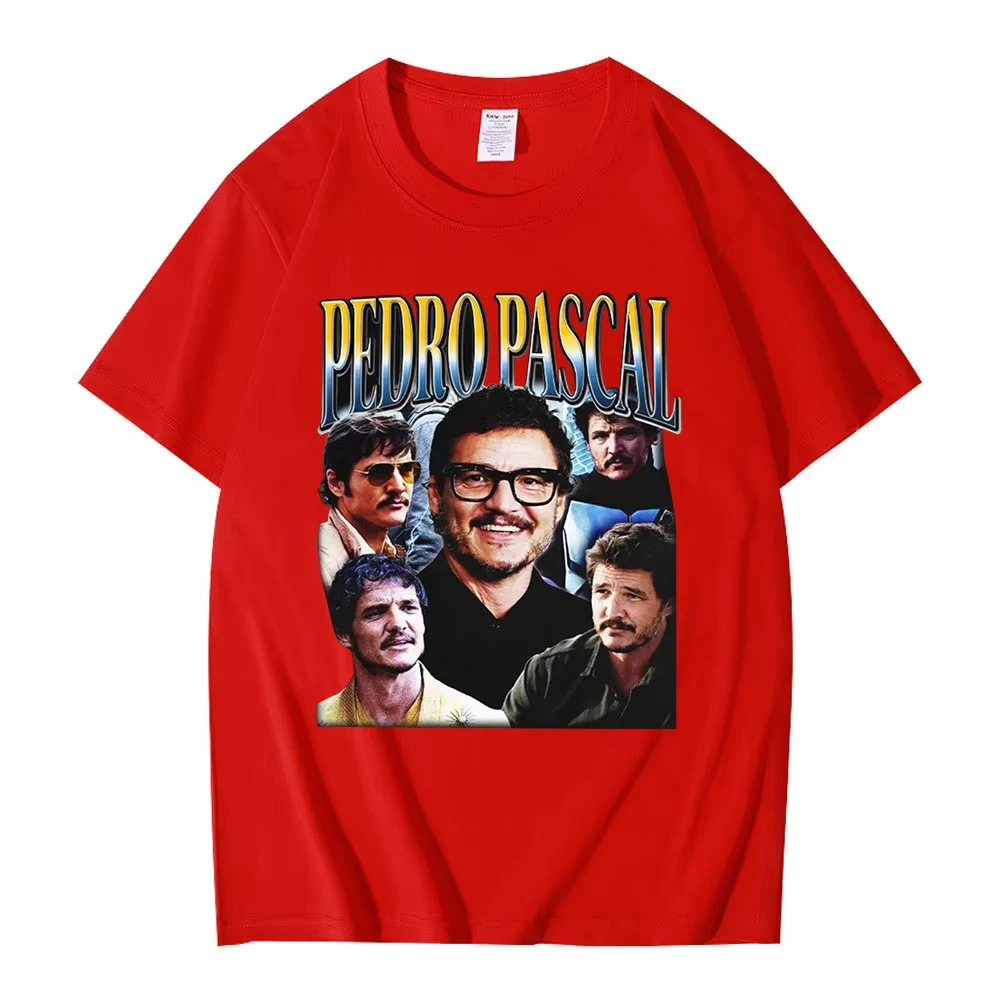 Katoenen casual tops voor heren en dames, oversized retro streetwear, klassieke Amerikaanse acteur Pedro Pascal patroon T-shirt Harajuku