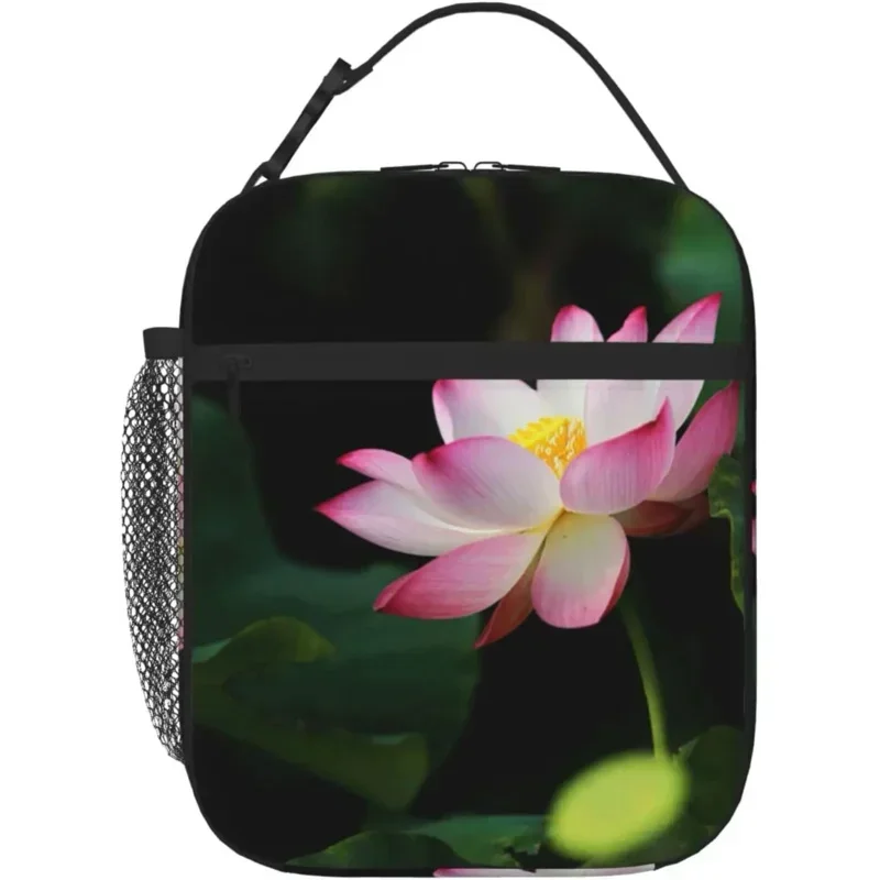 Lotus Flower Print Lunch Bag Lunch Box Reusable Insulated Lunch Tote Bags