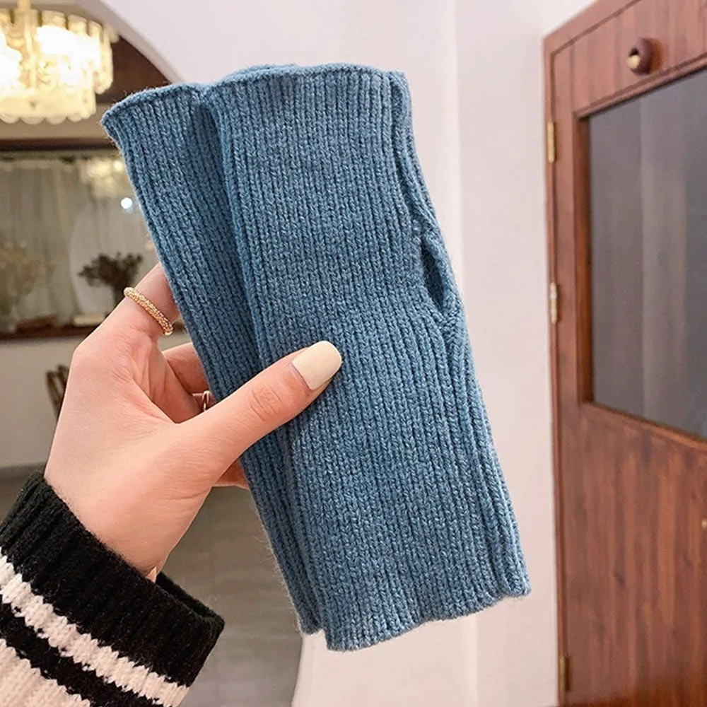 New Soft Half Finger Gloves Keeping Warm Solid Color Half Finger Mitten Knitting Wrist Guard Unisex