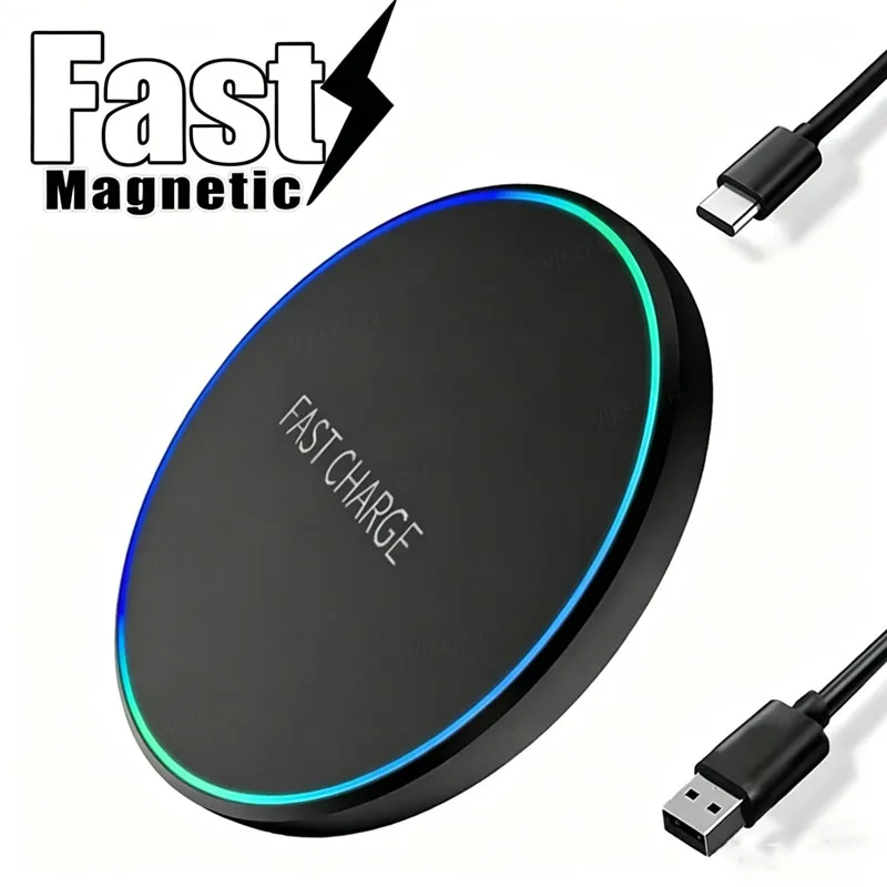 Mini Fast Wireless Charger Station For iPhone 17 16 15 14 13 11 Pro Max Induction LED Light Charging Station For Samsung Xiaomi
