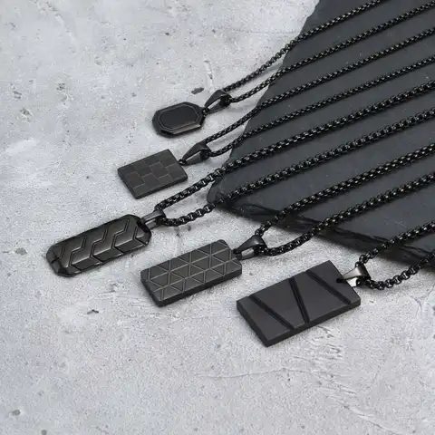 Vnox छोटे डॉगटैग पेंडेंट नेकलेस पुरुषों और लड़कों के लिए, काले सिल्वर रंग का स्टेनलेस स्टील मिलिट्री डॉग टैग बॉक्स चेन के साथ, उन्हें उपहार दें 8 best sales छोटा हार - №8