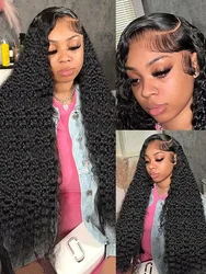 52 Long Inch HD Deep Wave Lace Front Brazilian Human Hair Wigs For Black Women 200 High Density 5x5 Closrue Lace Wig Remy Hair