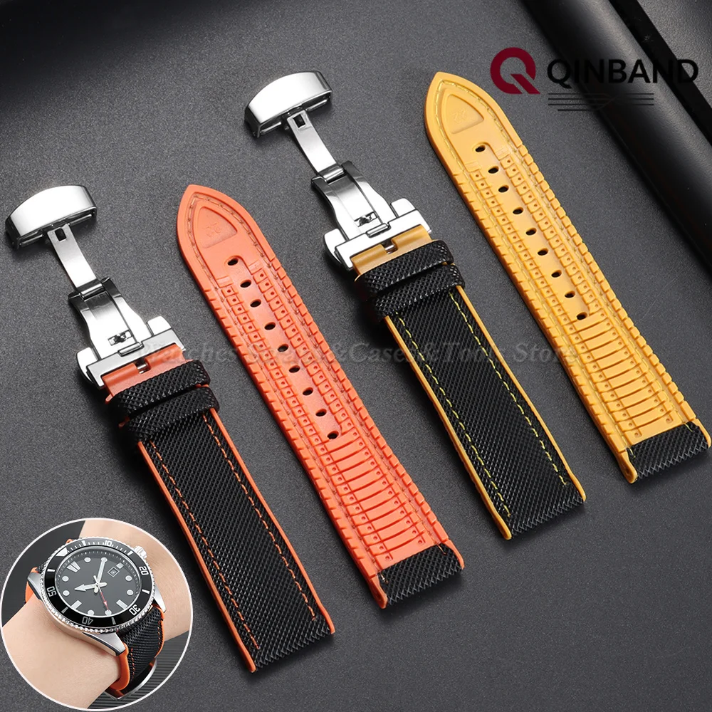 18/19/20/21/22/24mm Nylon-Segeltuch Silikonboden Uhrenarmband für IWC für Tudor für Seiko Uhrenband mit Schmetterlingsverschluss Armband – Detail 2