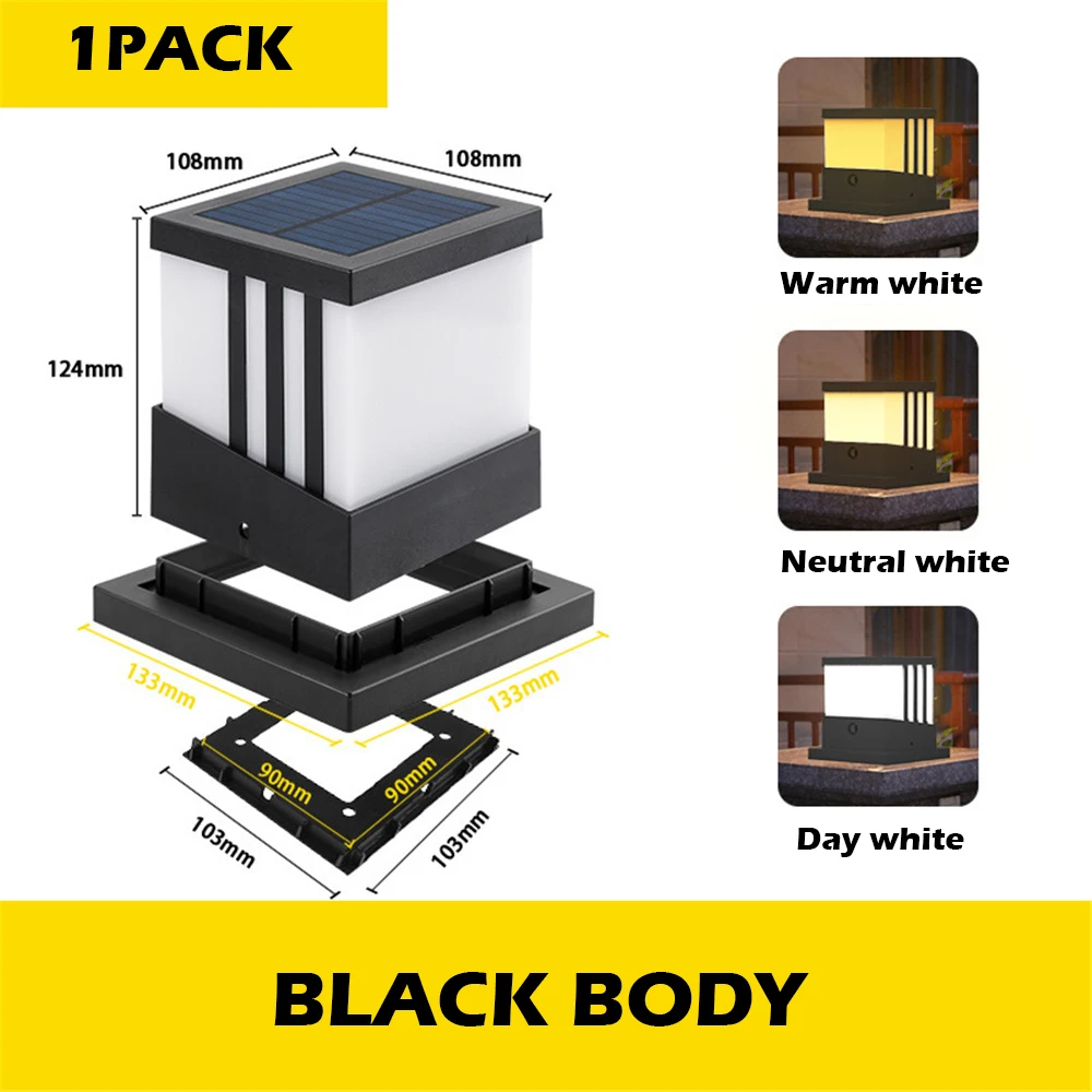 Solar Modern Post Light 3 Color Outdoor LED Fence Deck Column Cap Lamp IP65 Waterproof Patio Posts Flat Surface Solar Lantern