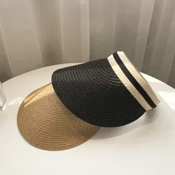 Empty Top Straw Hat For Women's Summer Outdoor Cycling Sun Protection and Sunshade Hat Versatile Vacation Grass Woven Beach Hat