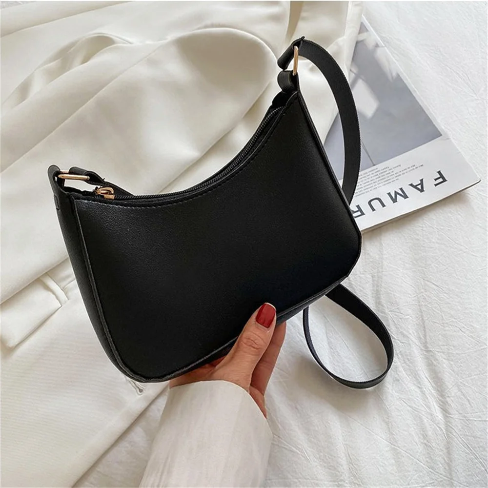 New Women\'s Fashion Handbags Solid Color Pu Leather Shoulder Underarm Bag Retro Hobos Handbags Ladies Armpit Bags Designer 2022