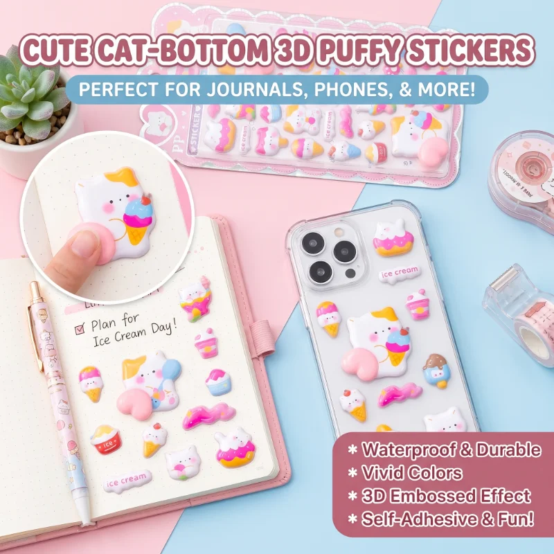 1/2/3/4/5Pcs Creative DIY 3D Soft Cute Butt Children's Cartoon Stickers Squeeze Animals Adorable Bunny Bear Stereo Bubble Decals