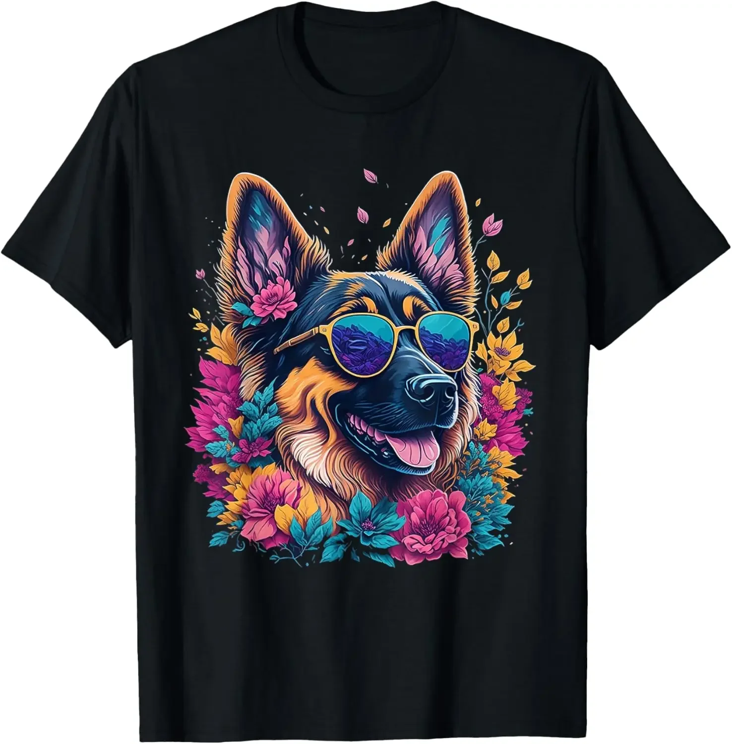 Flower German Shepherd Spring Nature dog Lovers For Women T-Shirt