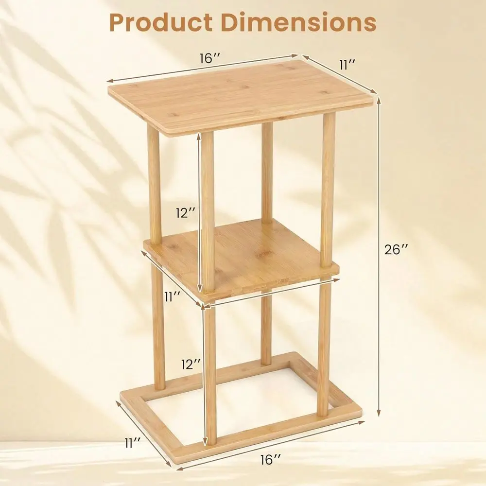 

Bamboo Side Table Set Of 2, 3Tier Narrow End Table With Storage Shelves, Ideal Accent Night Stand For Small Spaces