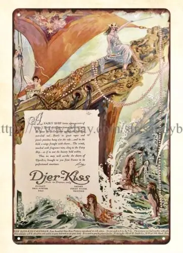 1920 Djer Kiss With Fairy Ship metal tin sign garden  reproductions