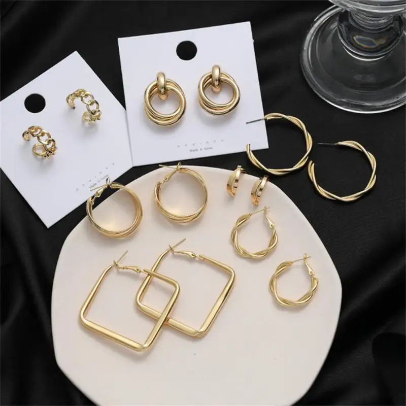 925 Silver Needle Retro Earring Geometric Luxury Golden Earrings Advanced Irregular Circle Earhook Exaggerated Earrings