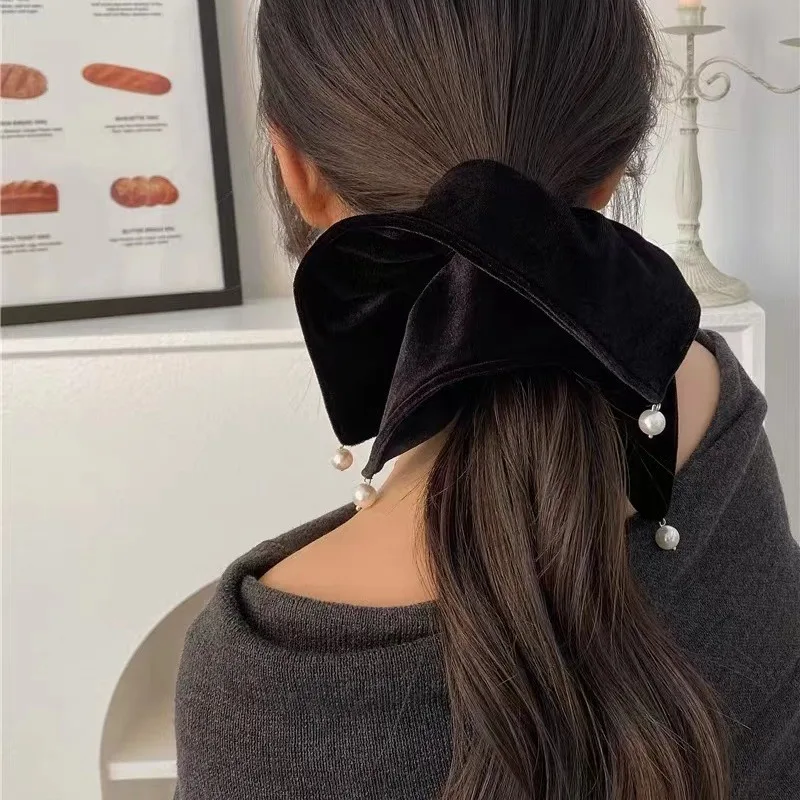 Flannel Hairbands Square Pearl Hair Scrunchie Oversized Velvet Elastic Hair Bands For Women Girls Headwear Hair Accessories