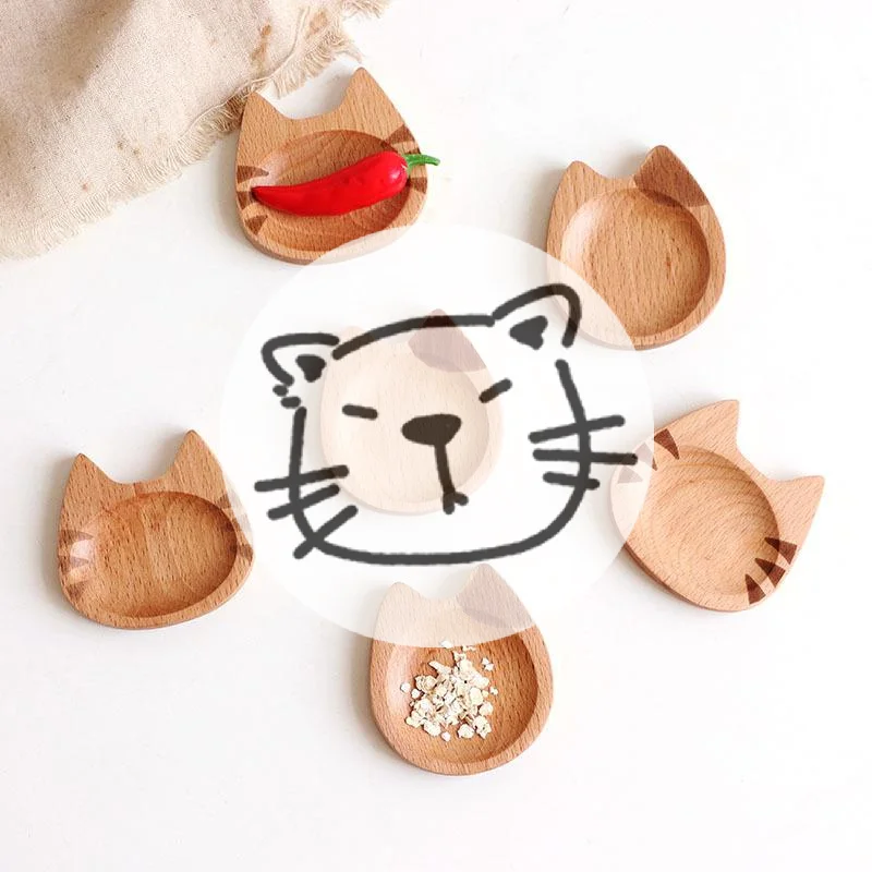 Plato Popular con Forma de Gato Mini, Estilo Japonés, Plato de Salsa de Dibujos Animados, Plato Creativo de Madera para Sazonar, Plato para Mostaza de Sushi, Bandeja para Salsa de Soya