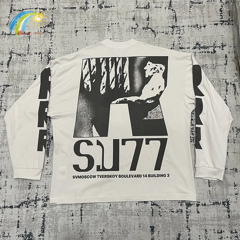 

Streetwear Graphics Print Moscow Limited RRR123 Long Sleeve T-Shirt Men Women Top Quality Cotton Oversized Cement White T Shirt