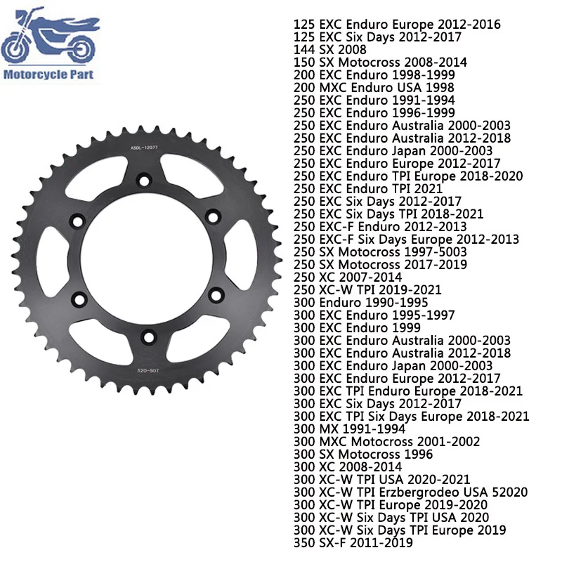 

520-50T 520 50 Tooth 50T Drive Rear Sprocket Gear for 300 Enduro 300EXC Enduro 300MX 300 MXC Motocross 350 SX-F 350 XC-F 250 XC