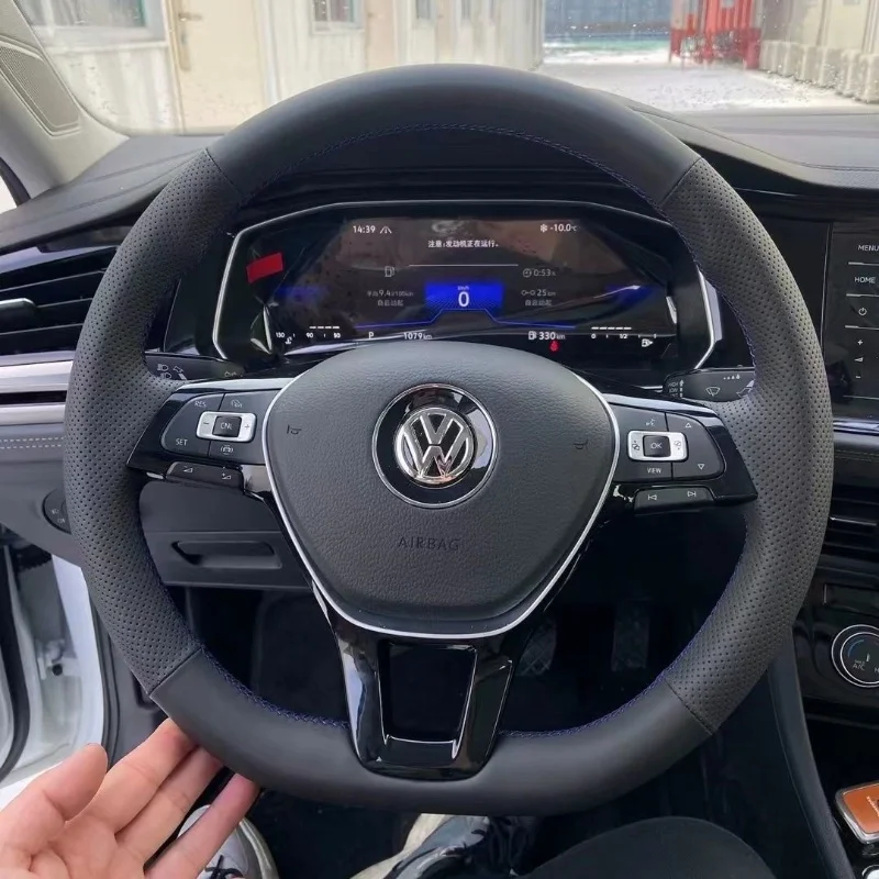 For Volkswagen Bora Lavida Lamando Golf Sagitar Magotan POLO Jetta Leather Hand-sewn Custom Steering Wheel Cover Car Interior