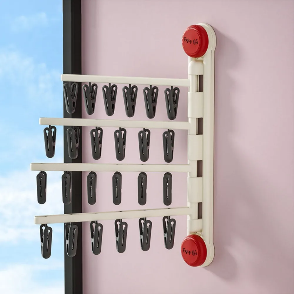 

Dopamine Suction Cup Sock Clip Anti-slip Wall Mounted Clothes Drying Holder Plastic Traceless Foldable Socks Drying Rack Laundry