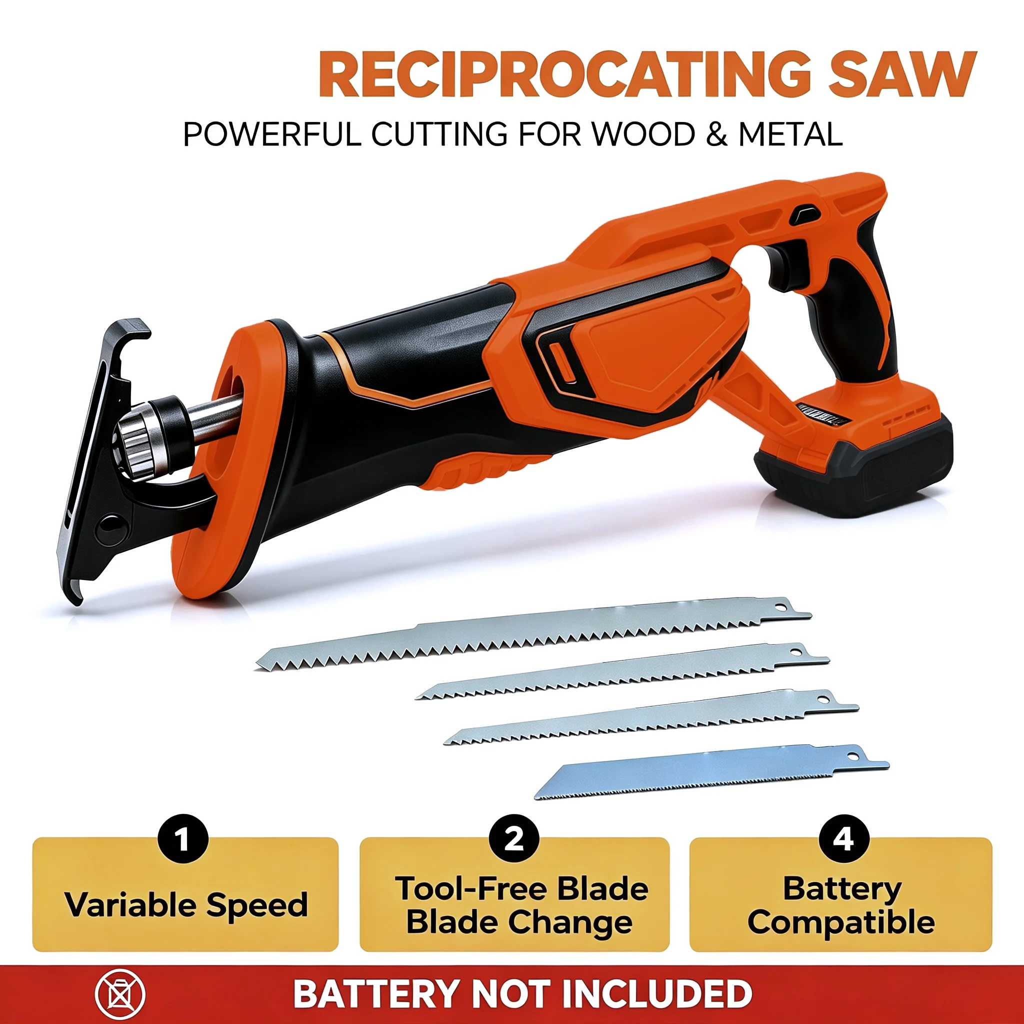 For DW 18V Battery, 6 Inch Cordless Reciprocating Saw, Portable Electric Power Tool for Wood Metal PVC Cutting, Battery Not Included