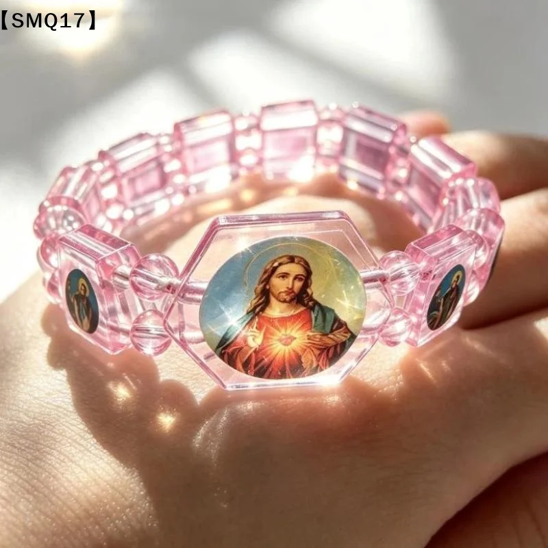 1/3/6pcs Rosary Bead Bracelet With Elastic Band Religious Image Stickers For Daily Wear Parties Men Women Religious Jewelry【SMQ】